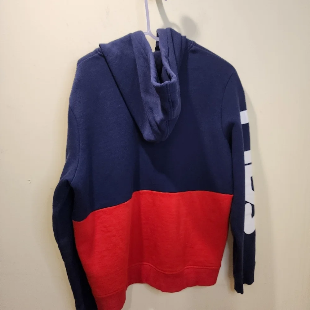 Fila Blue and Red Logo Hoodie Sweatshirt Size M